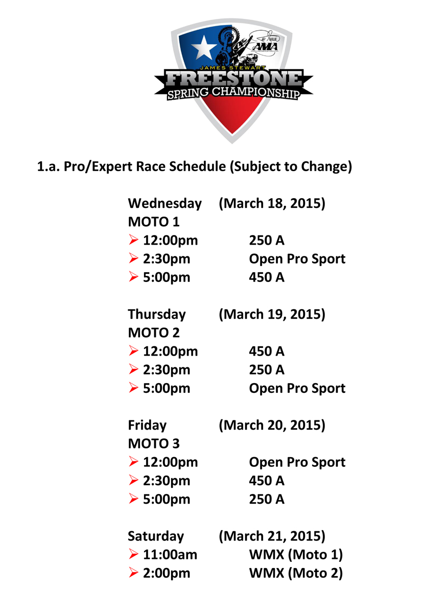 JS7 Spring Championship Pro Schedule Freestone Raceway